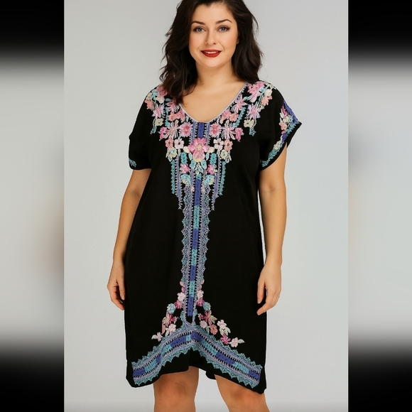 Johnny Was Womens Black Embroidered Bohemian Tunic Dress XS - Picture 1 of 14